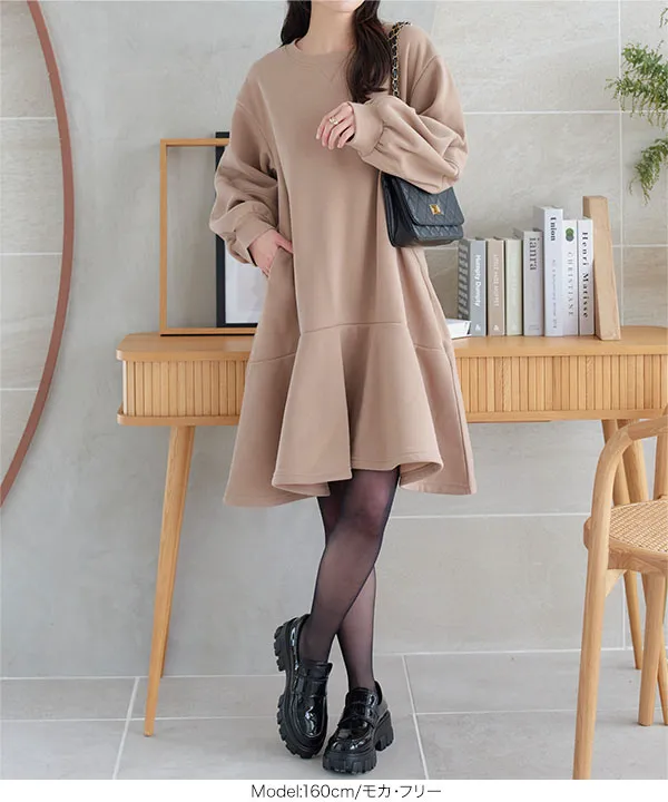 裏起毛 ] 裾フリルミニワンピース [E3358] - レディースファッション