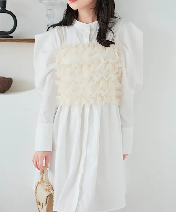 パワショルモックネックペプラムミニワンピース [E3382] - レディース