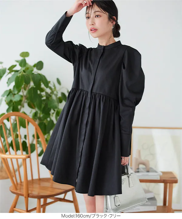 パワショルモックネックペプラムミニワンピース [E3382] | SALE