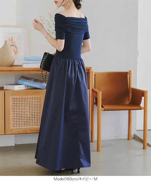 news selection オフショルダーワンピースドレス GIRL DRESS FOR NOW ドレス オープンショルダーチュールギャザー