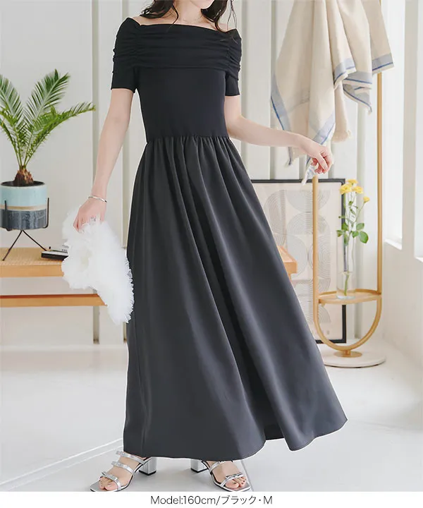 fletta オフショルダー グレー ワンピース オフショルダードッキングワンピース [E3399] - レディース