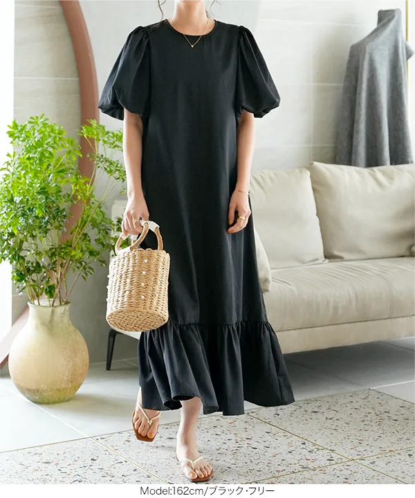 シワになりにくい ボリュームスリーブワンピース [E3404] - レディース