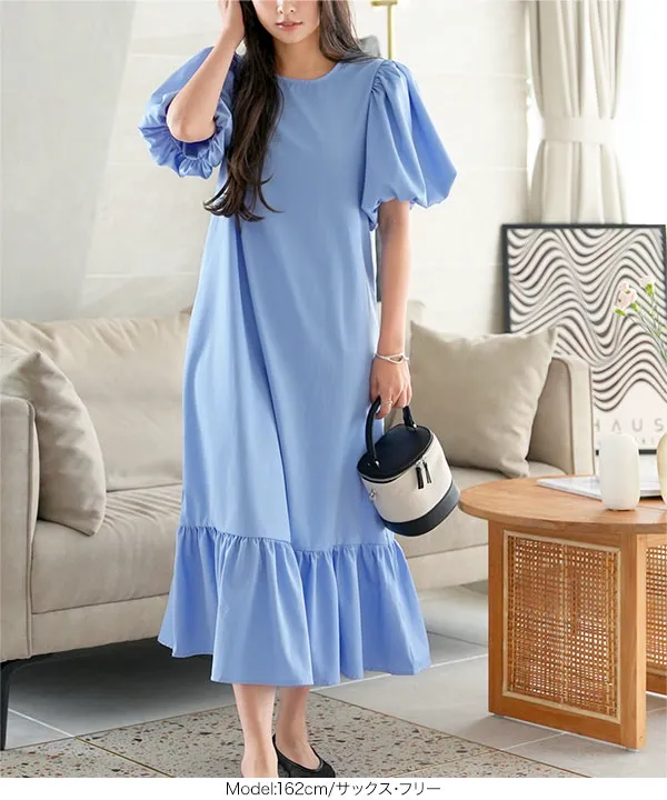 シワになりにくい ボリュームスリーブワンピース [E3404] - レディース