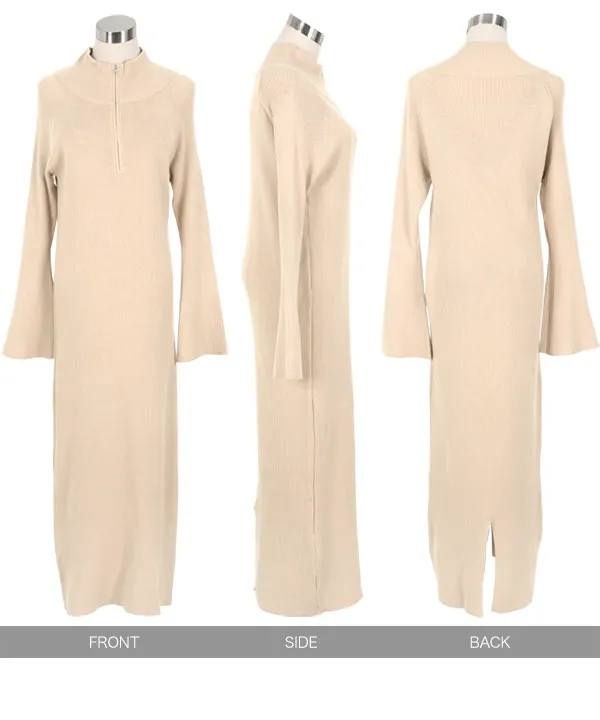 フレアスリーブハーフジップニットワンピース [E3406] | SALE