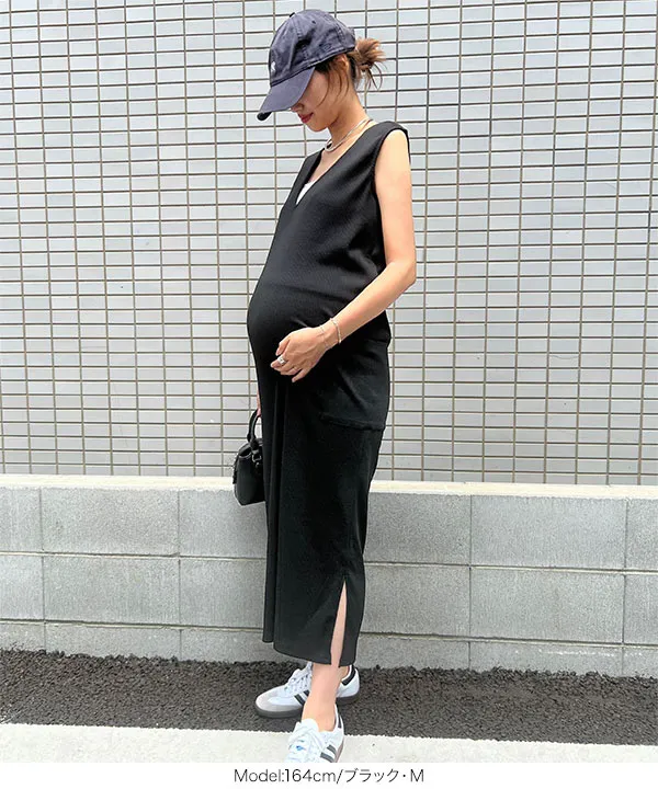 前後2way授乳ジップ付きリブワンピース [E3417] - レディース