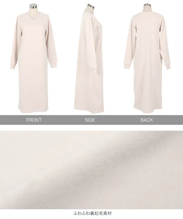 ぬく盛り ] 選べる丈 キーネックマキシワンピース [E3435