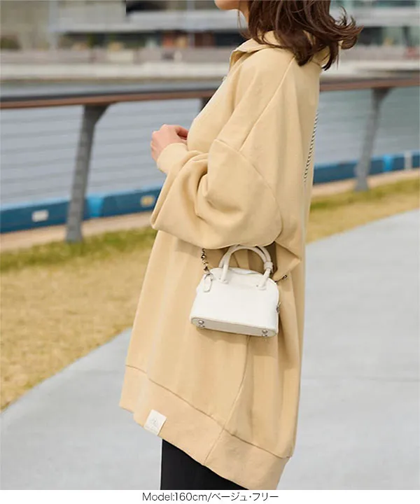 胸元ジップスウェットミニワンピース [E3442] - レディース