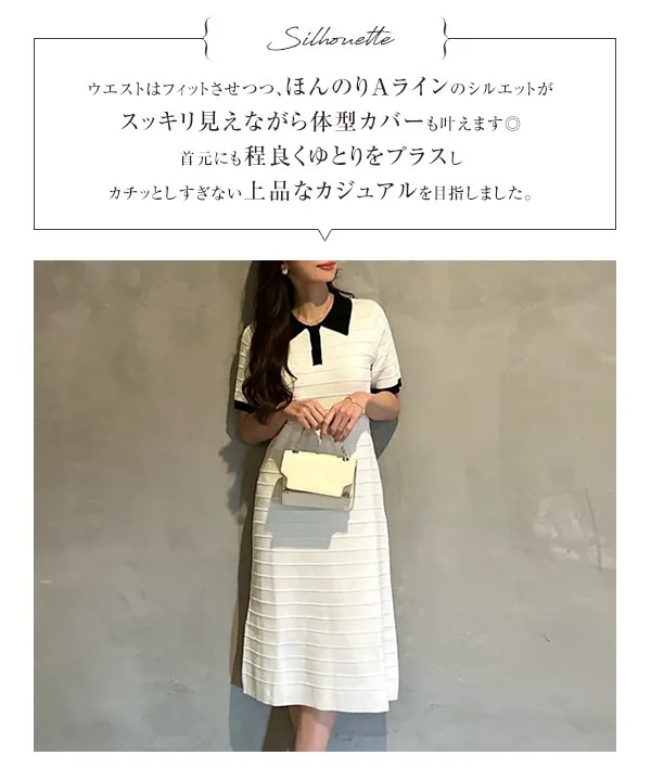 岡部あゆみさんコラボ ］ リップルボーダーポロカラーニット