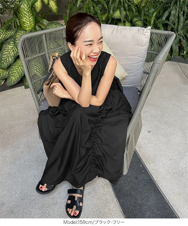 シャーリングフリルミニワンピース 春名亜美さんコラボ ]シャーリングフリルワンピース [E3455