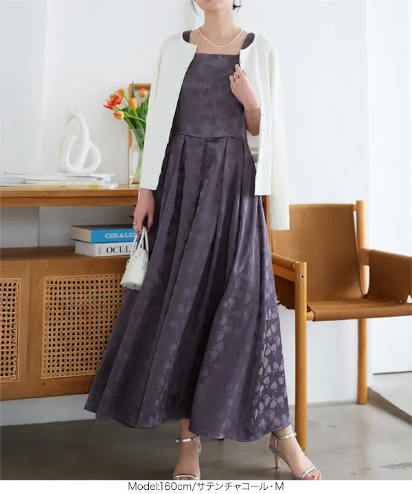 【美品】ジャガードドレス ジャガードスクエアネックドレス [E3464] - レディースファッション