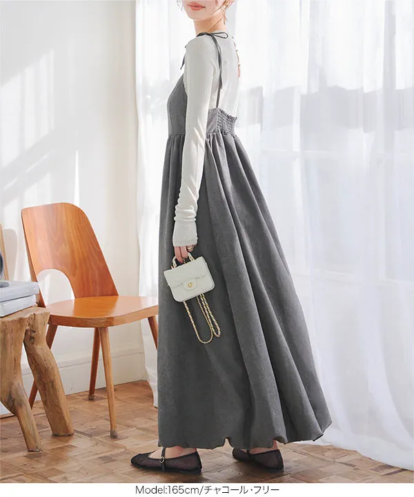 肩リボンバルーンキャミワンピース [E3467] - レディースファッション