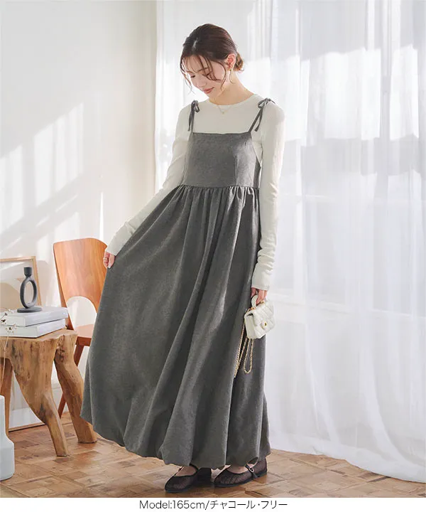 肩リボンバルーンキャミワンピース [E3467] - レディースファッション