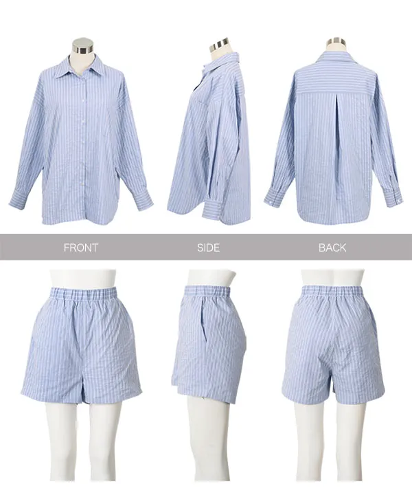 ストライプシャツセットアップ [E3474] - レディースファッション通販