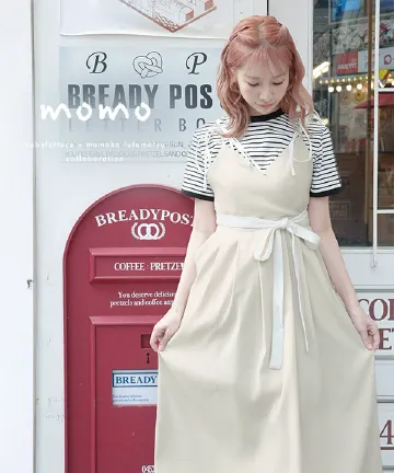 双松桃子さんコラボ ]ショルダーリボンカシュクールエプロン [E3487