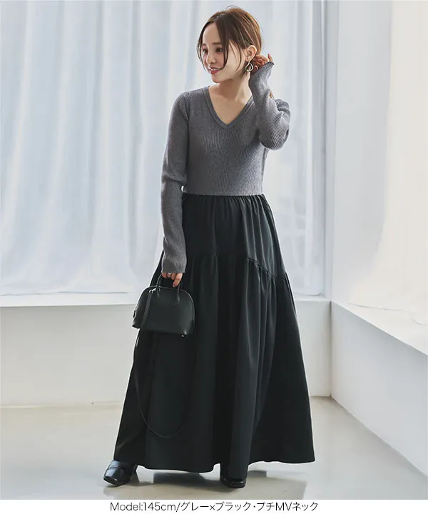 完売❤️黒archivio ポロスタイルワンピース 田中亜希子さんコラボ ]選べるネック 異素材ドッキングワンピース