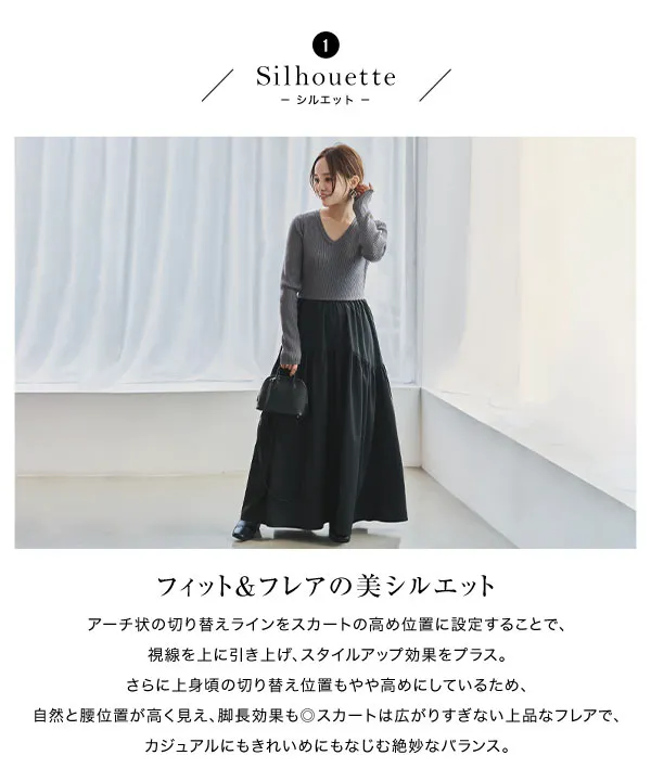 田中亜希子さんコラボ ]選べるネック 異素材ドッキングワンピース