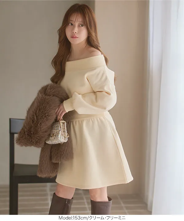 [ 小澤美里さんコラボ ]選べる2丈裏起毛スウェットオフショルダーワンピース [E3502]