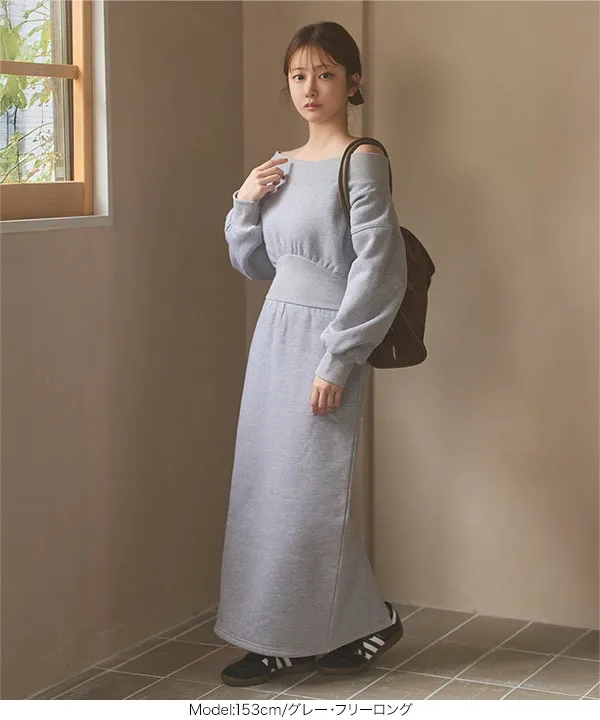[ 小澤美里さんコラボ ]選べる2丈裏起毛スウェットオフショルダーワンピース [E3502]