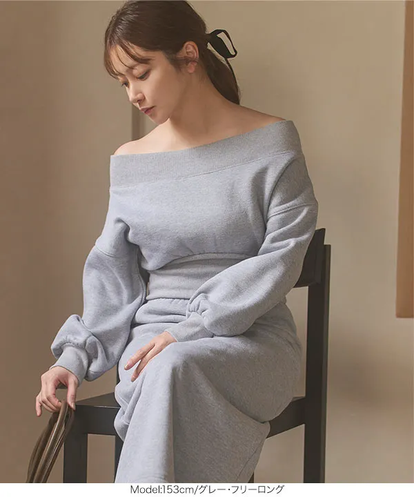 [ 小澤美里さんコラボ ]選べる2丈裏起毛スウェットオフショルダーワンピース [E3502]