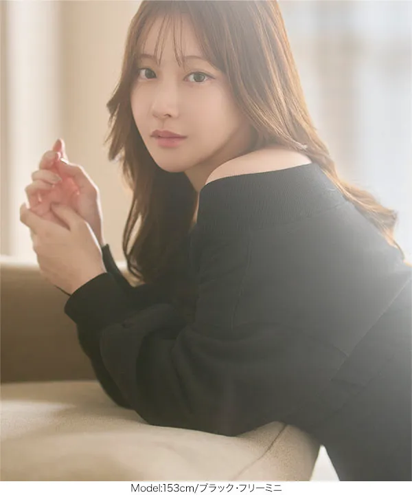 [ 小澤美里さんコラボ ]選べる2丈裏起毛スウェットオフショルダーワンピース [E3502]