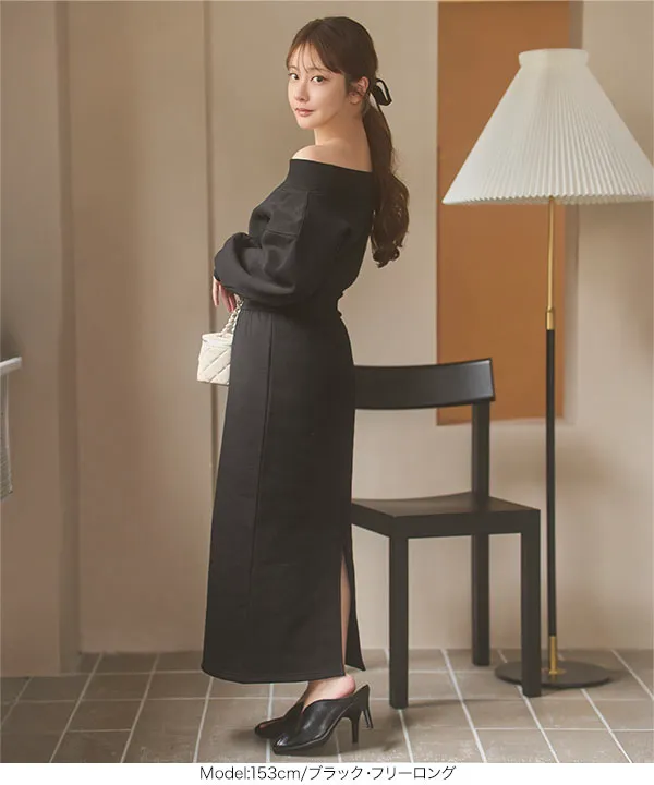 [ 小澤美里さんコラボ ]選べる2丈裏起毛スウェットオフショルダーワンピース [E3502]
