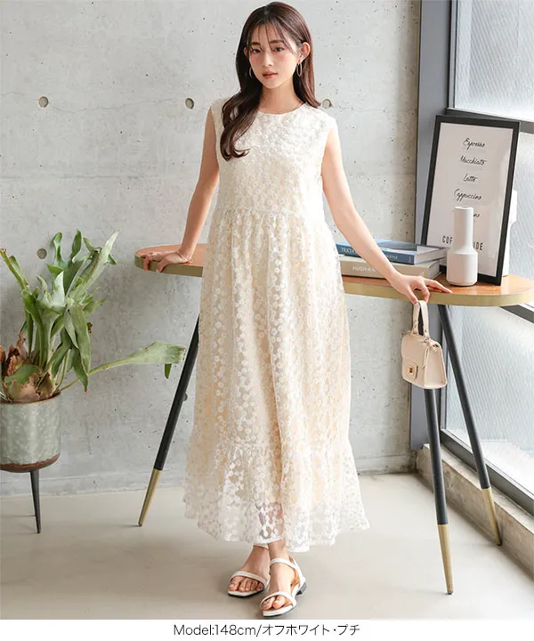 Petitle / プチレ ] 花柄刺繍シアーワンピース [E3505] - レディース