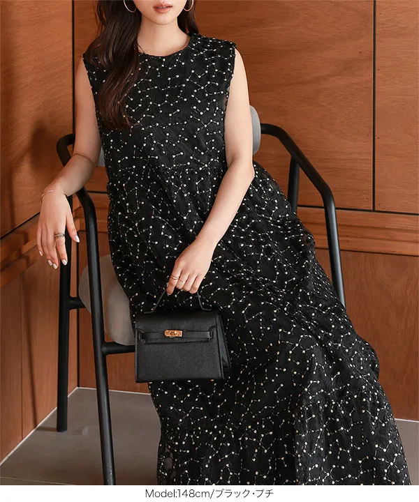 3★新品★ LE’RURE 刺繍デザインシアーワンピース ドレ　ブラック many way 刺繍デザインシアーワンピース ドレス SET（ドレス
