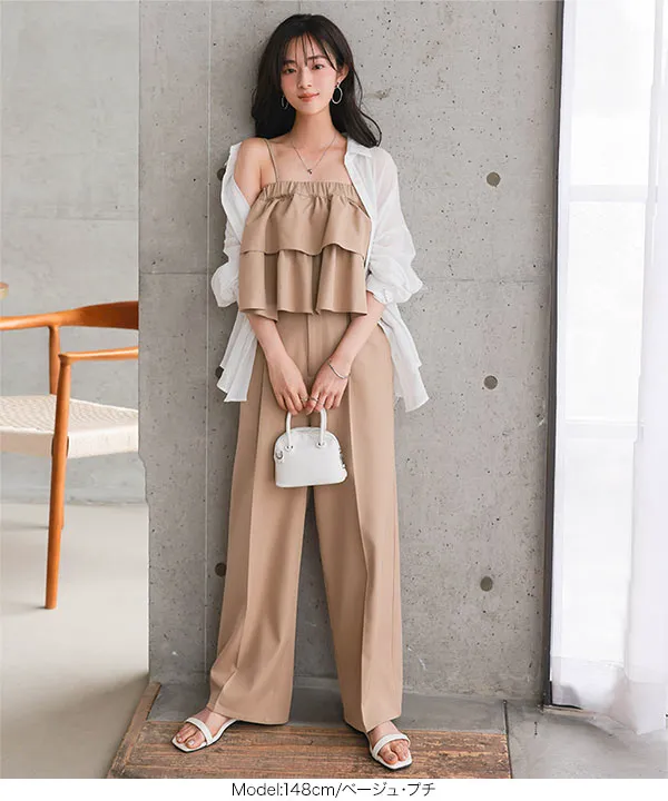 WCJ ワンピース、パンツの2セット Petitle / プチレ ] 2点セット マルチウェイキャミソール × タック