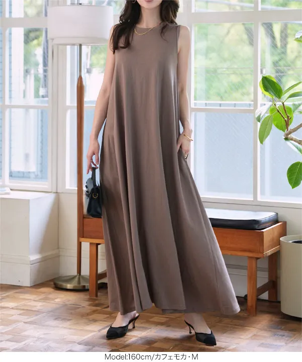 M L 汗じみ防止＆UVカット ] カップ付きノースリーブワンピース [E3519