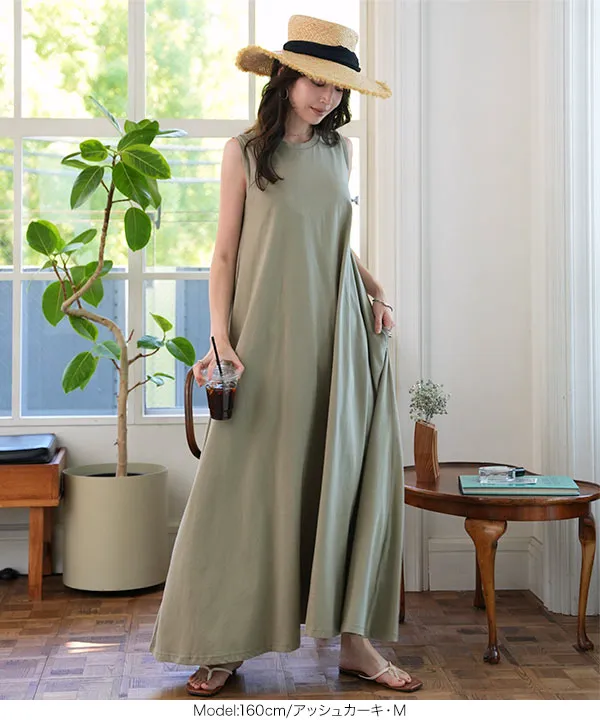 M L 汗じみ防止＆UVカット ] カップ付きノースリーブワンピース [E3519