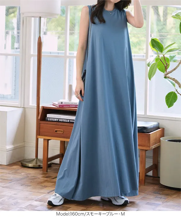 M L 汗じみ防止＆UVカット ] カップ付きノースリーブワンピース [E3519