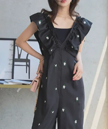 operetta様　黒小花のオールインワン・ヘッドドレス・bag ぐりっこ服 フラワー刺しゅうオールインワン [E3523] - レディースファッション