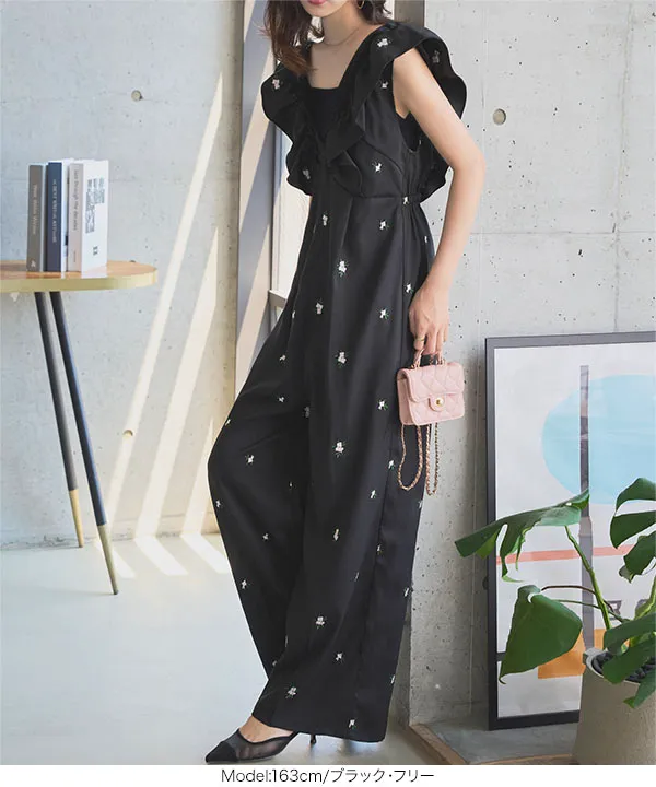 フラワー刺しゅうオールインワン [E3523] - レディースファッション