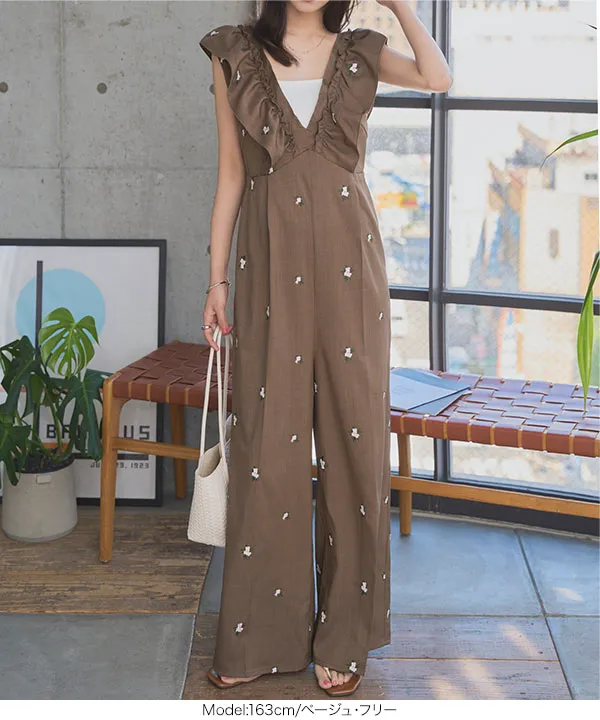 フラワー刺しゅうオールインワン [E3523] - レディースファッション