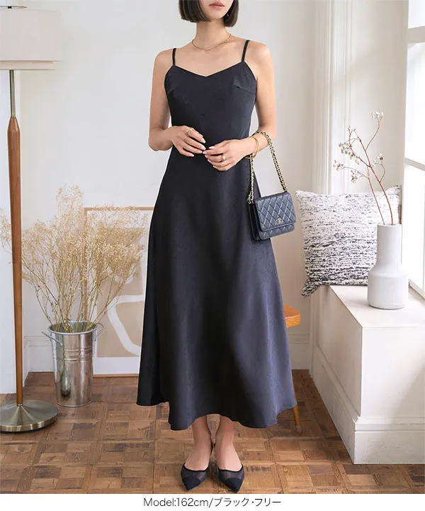 デザインサテンシンプルキャミワンピース [E3529] - レディース