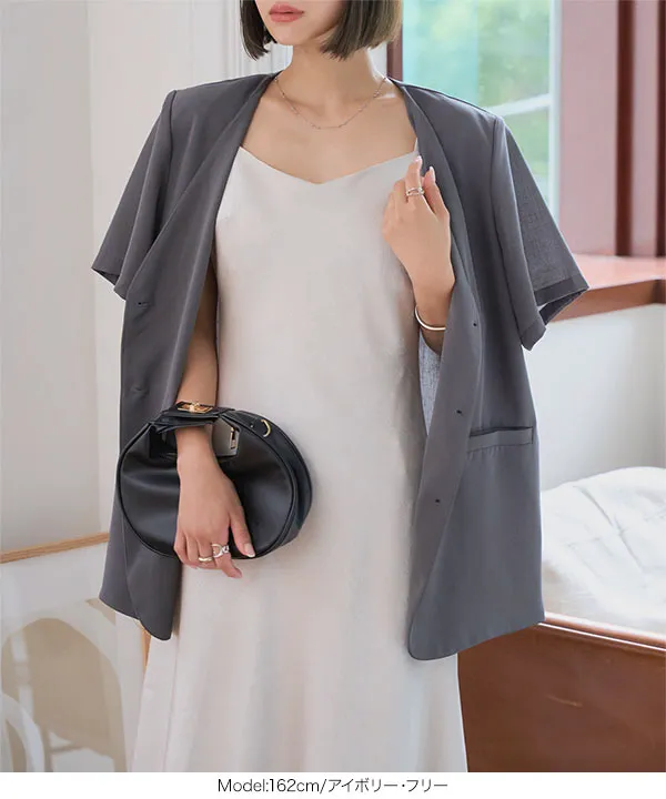 デザインサテンシンプルキャミワンピース [E3529] - レディース