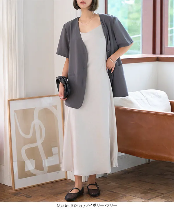 デザインサテンシンプルキャミワンピース [E3529] - レディース