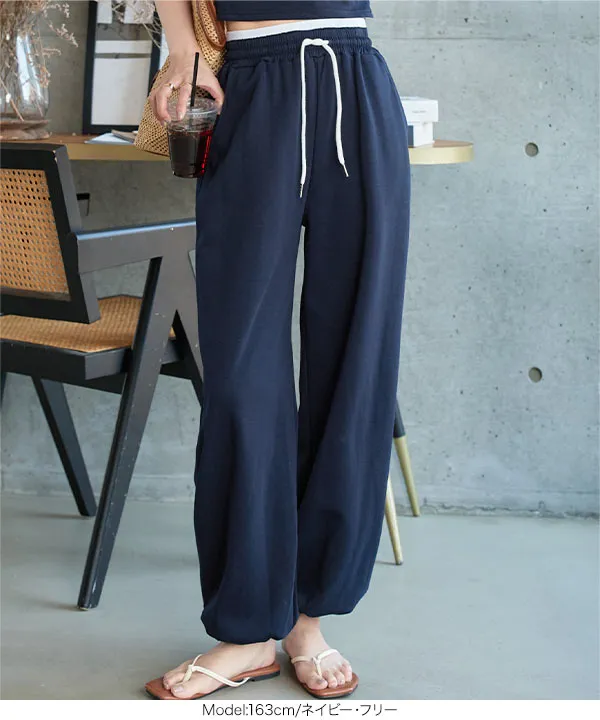 クロップドTシャツ×ダブルウエストパンツセットアップ [E3530