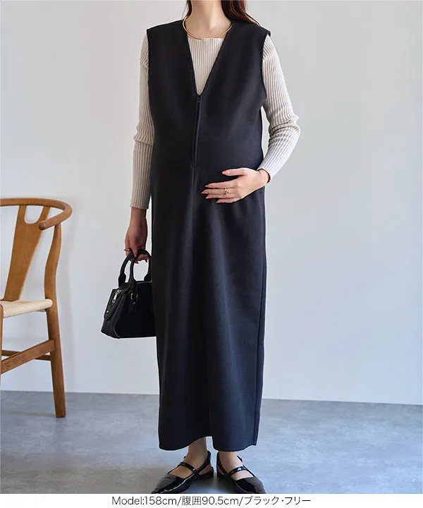[ mamaレタス ] 深Vネックロングワンピース [E3534]
