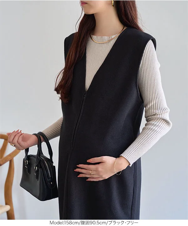 [ mamaレタス ] 深Vネックロングワンピース [E3534]