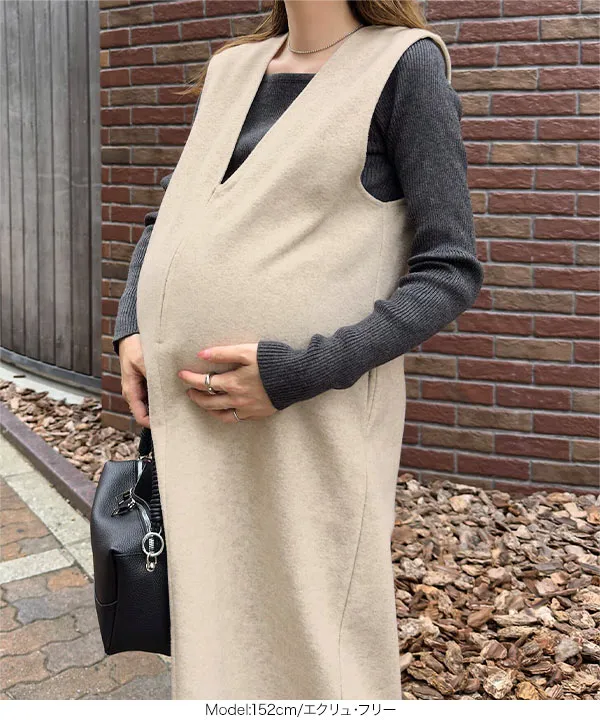 [ mamaレタス ] 深Vネックロングワンピース [E3534]