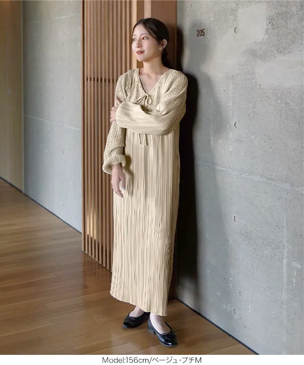 yuiさんコラボ ]前後2way長袖プリーツワンピース [E3536] - レディース