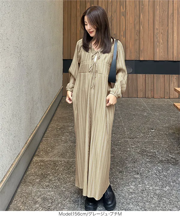 yuiさんコラボ ]前後2way長袖プリーツワンピース [E3536