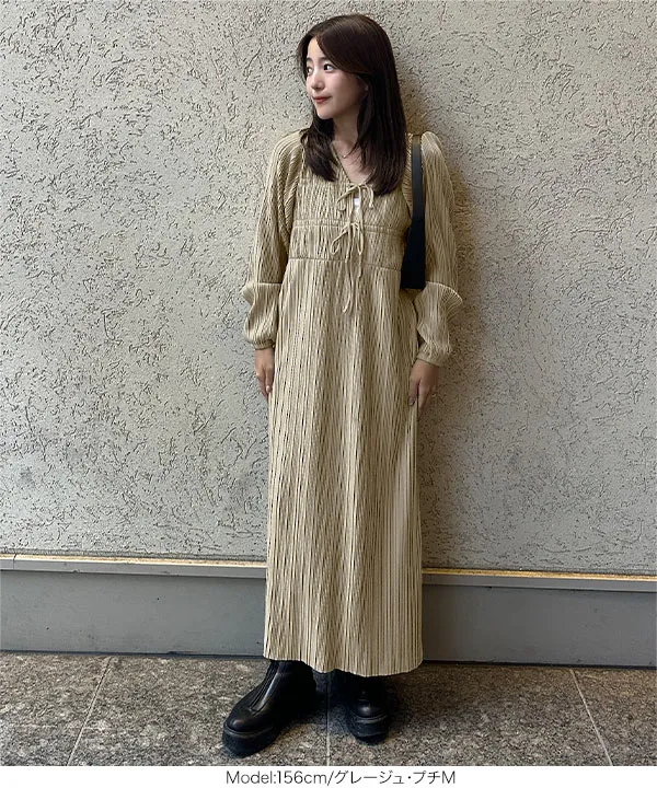 yuiさんコラボ ]前後2way長袖プリーツワンピース [E3536] - レディース