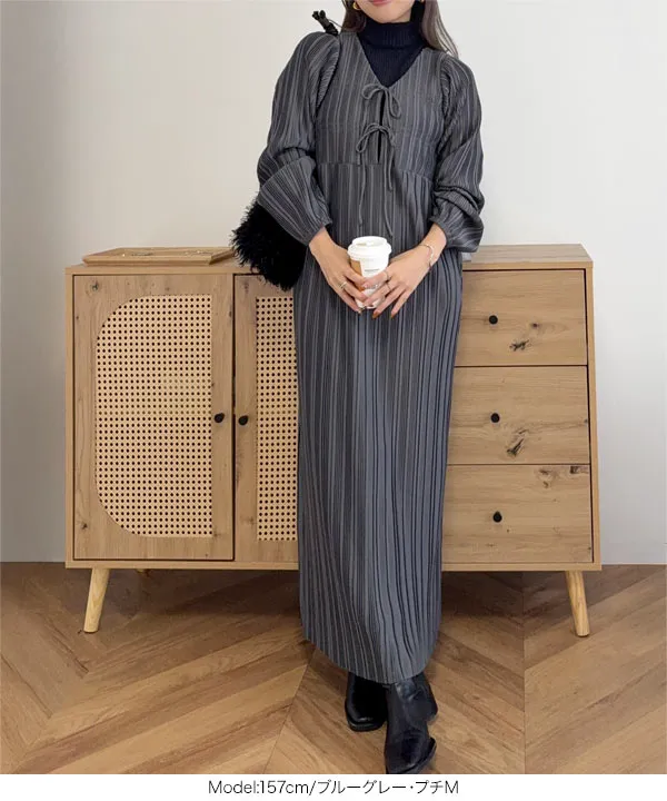 yuiさんコラボ ]前後2way長袖プリーツワンピース [E3536] - レディース