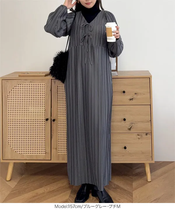 [ yuiさんコラボ ]前後2way長袖プリーツワンピース [E3536]