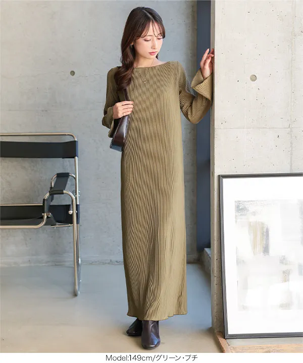 Petitle / プチレ ] 選べる着丈 フレアスリーブプリーツロング