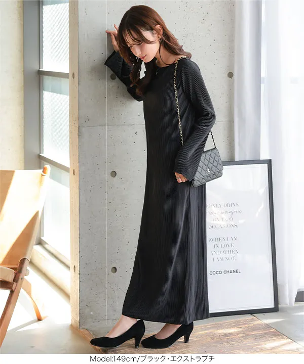 【919】新品　ユティリテ ロングフレアワンピース　黒　フリーサイズ Flolia（フロリア） ワンピース 「喪服・礼服」ロングジレ ボウタイ