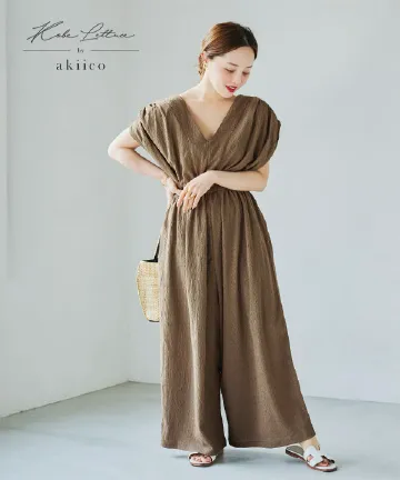 [田中亜希子さんコラボ]選べるサイズ深Vネックオールインワン [E3548]