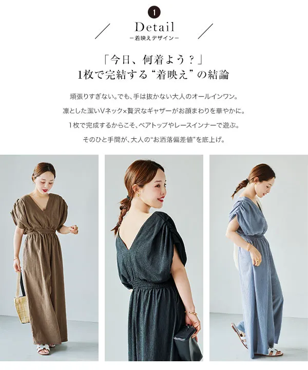 田中亜希子さんコラボ]選べるサイズ深Vネックオールインワン [E3548